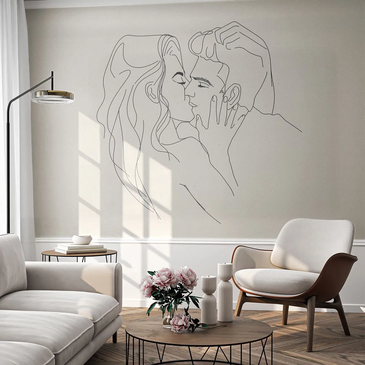 Öntapadós Fotótapéta Deluxe Sticker - Összegabalyodva az érzésben - Grafika, Szerelmes pár, Csók - 250x175 cm