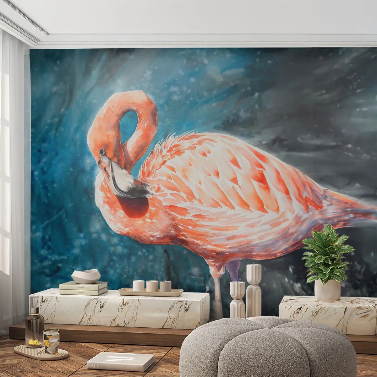 Öntapadós Fotótapéta Deluxe Sticker - Természetesen dekoratív - Flamingó, Madár, Természet - 250x175 cm