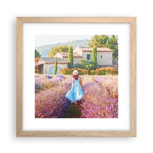 Poszter világos tölgy keretben - Levendula lány - 30x30 cm