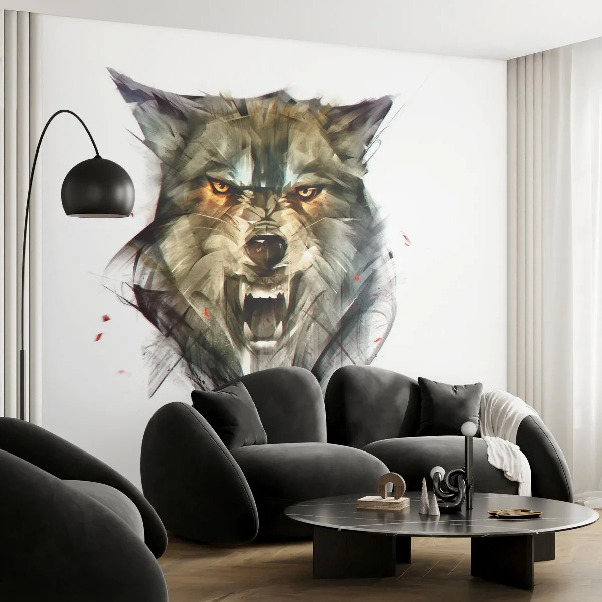 Fotótapéta Premium Sand - Egy lépést sem! - Absztrakció, Állatok, Farkas - 100x70 cm