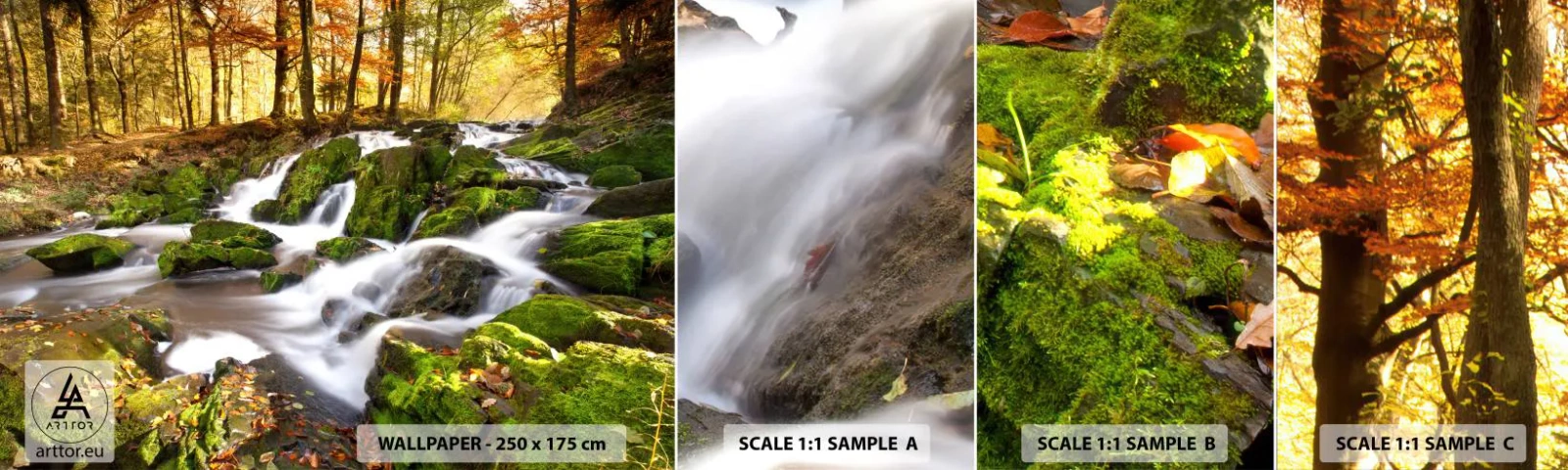 Fotótapéta Minta Standard Eco - Gyorsan át az őszi erdőn - Tájkép, Erdő, Hegyi patak - 100x30 cm