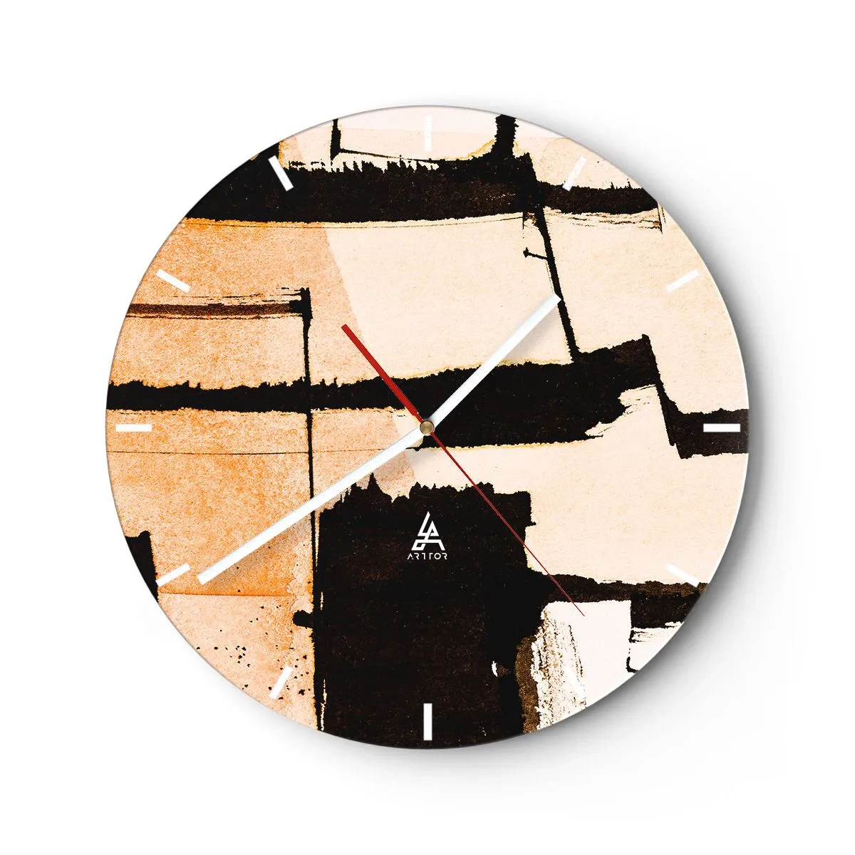 Falióra, Óra - Absztrakt geometrikus kompozíció bézs és fekete színben - 30x30cm - Mégis rend - Modern fali dekoráció nappalihoz, konyhához és hálószobához ARTTOR