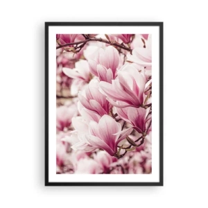 Poszter fehér keretben - Romantikus virágzó magnóliák finom rózsaszínben - 50x70cm - A tavasz rózsaszínű - Modern fali dekoráció nappalihoz és hálószobához ARTTOR