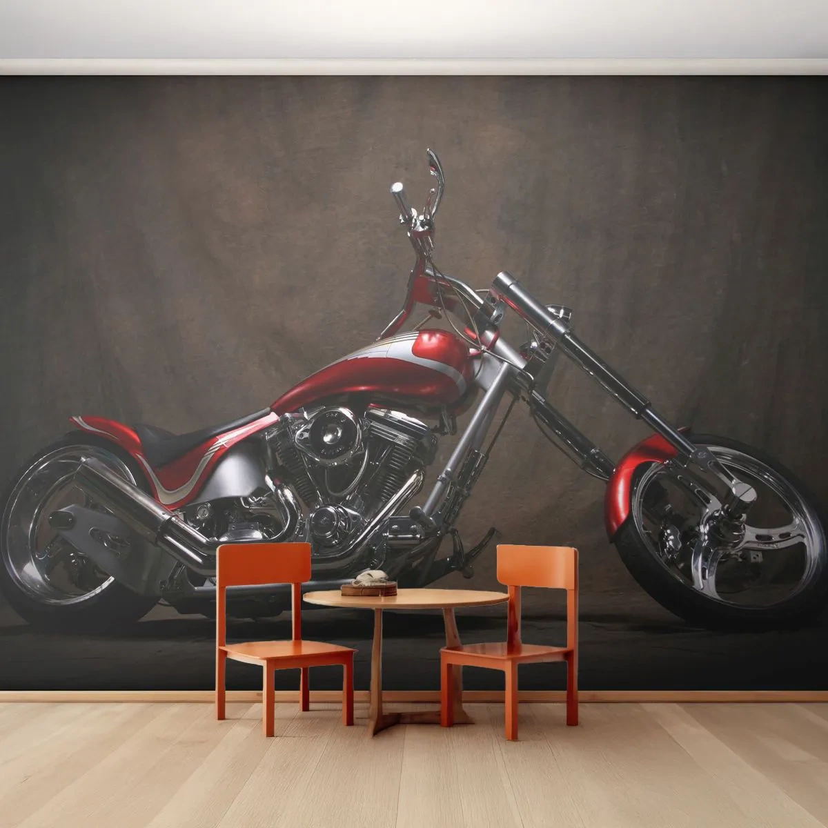 Fotótapéta Premium Sand - Vörös és ezüst szépség - Motorkerékpár, Chopper, Autóipari - 100x70 cm