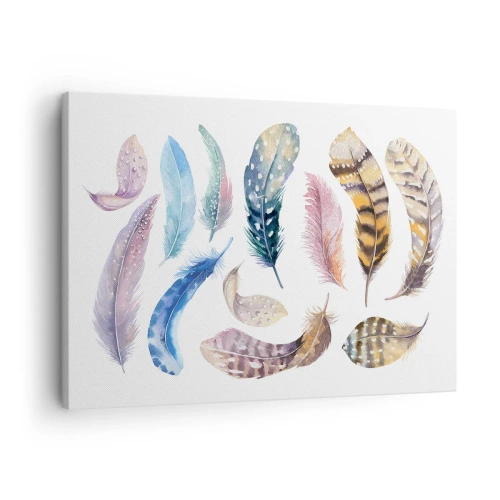 Vászonkép - Színes tollak finom akvarell stílusban - 70x50cm - Könnyű, tarka és sokszínű - Modern fali dekoráció nappalihoz és hálószobához ARTTOR