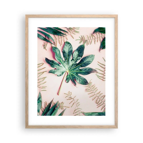 Poszter világos tölgy keretben - A zöld tanulmánya a rózsaszín háttérben - 40x50 cm