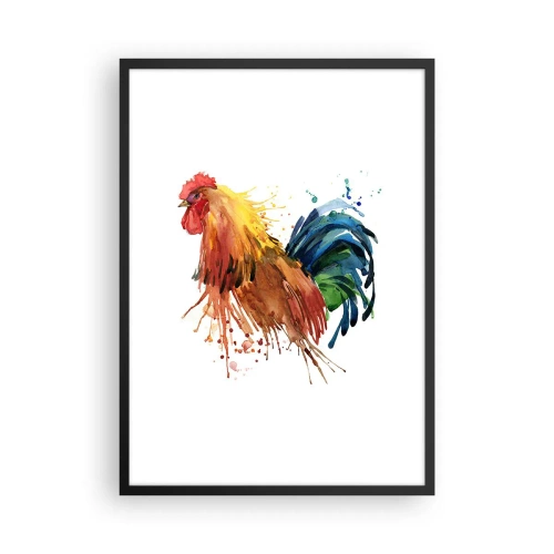 Poszter fehér keretben - Színes kakas akvarell stílusban - 50x70cm - Királyi ruha, királyi büszkeség - Modern fali dekoráció nappalihoz és hálószobához ARTTOR
