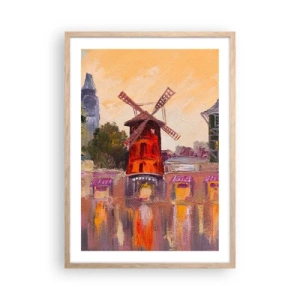 Poszter világos tölgy keretben - Párizsi ikonok - Moulin Rouge - 50x70 cm