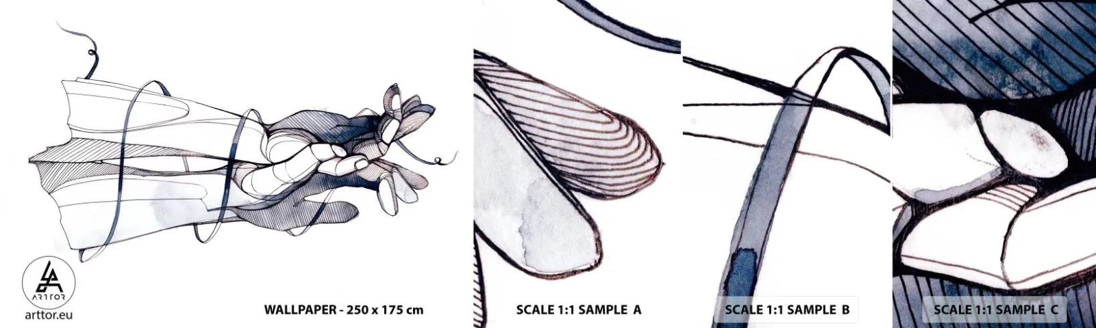 Fotótapéta Minta Öntapadós Deluxe Sticker - Érintés tanulmányozása - Absztrakció, Kezek, Grafika - 100x30 cm