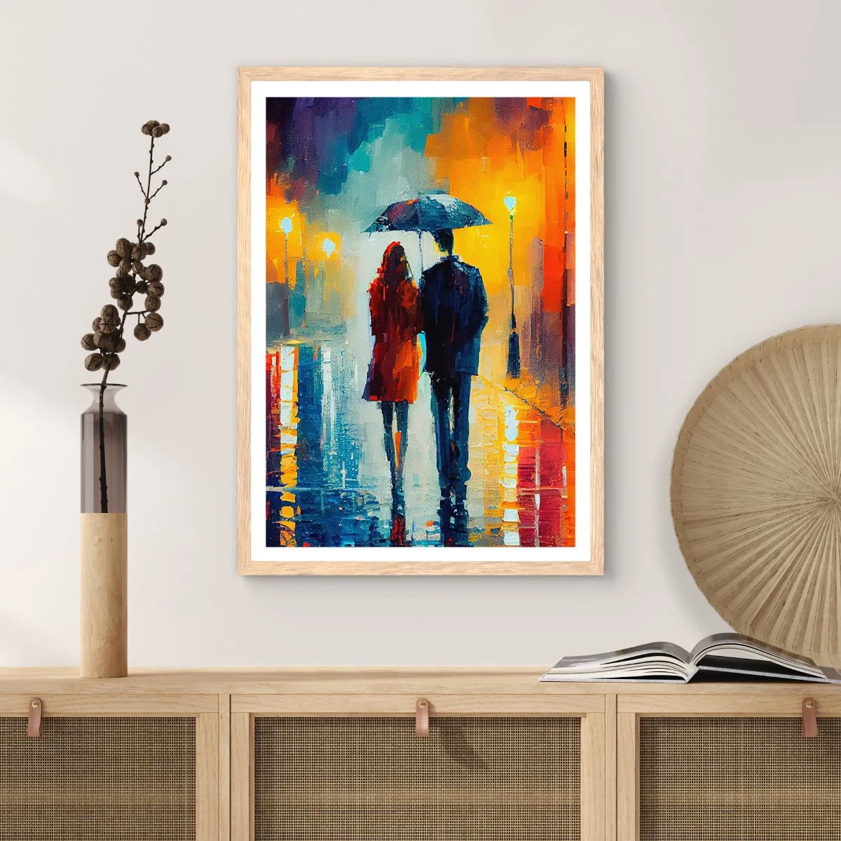 Poszter világos tölgy keretben - Együtt - egy színes éjszaka - 40x50 cm