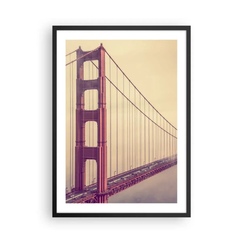 Poszter fehér keretben - Golden Gate híd vintage ködben - 50x70cm - Ég és föld között - Modern fali dekoráció nappalihoz és hálószobához ARTTOR