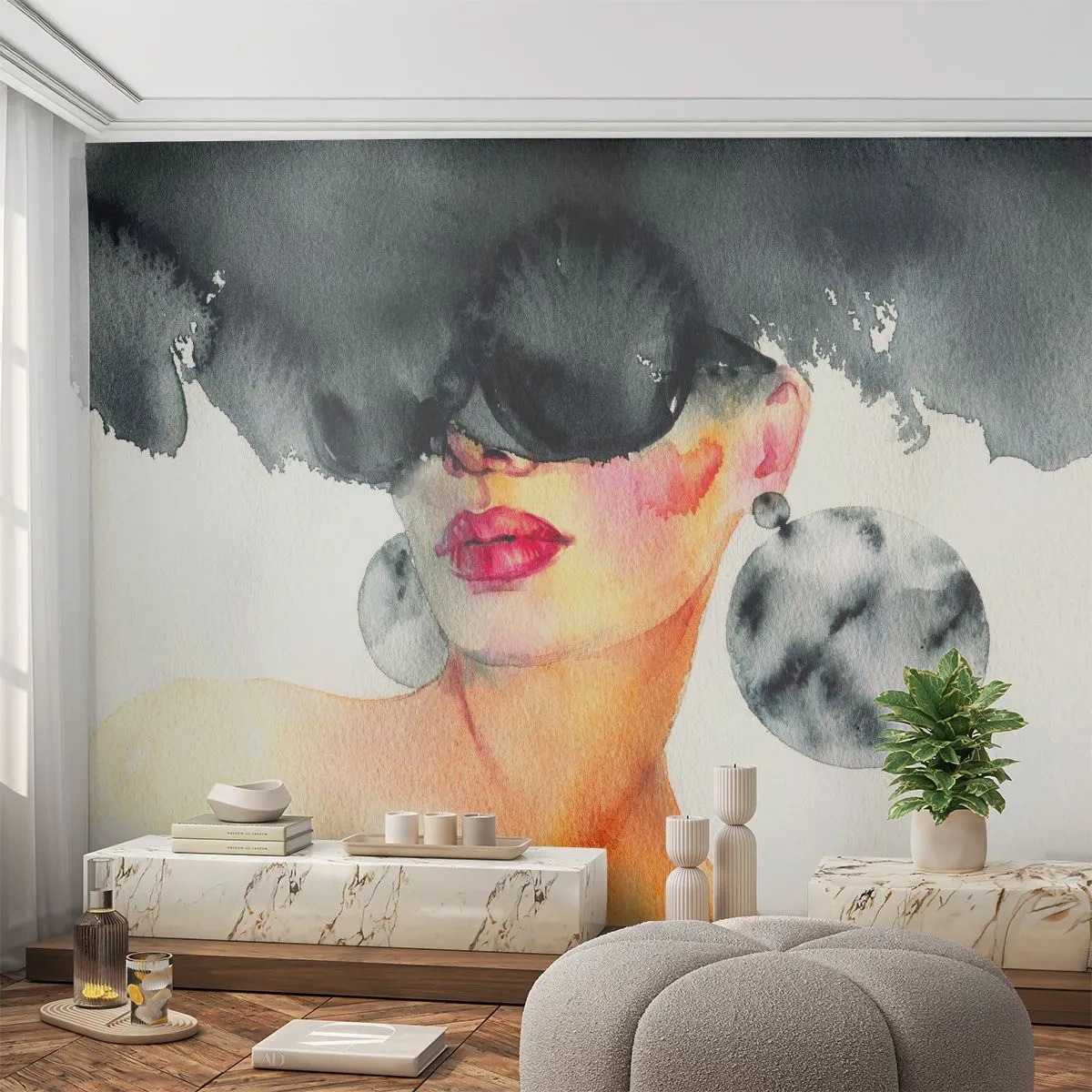 Fotótapéta Premium Sand - Az elegancia titka - Női Arc, Nő, Kalap - 350x256 cm