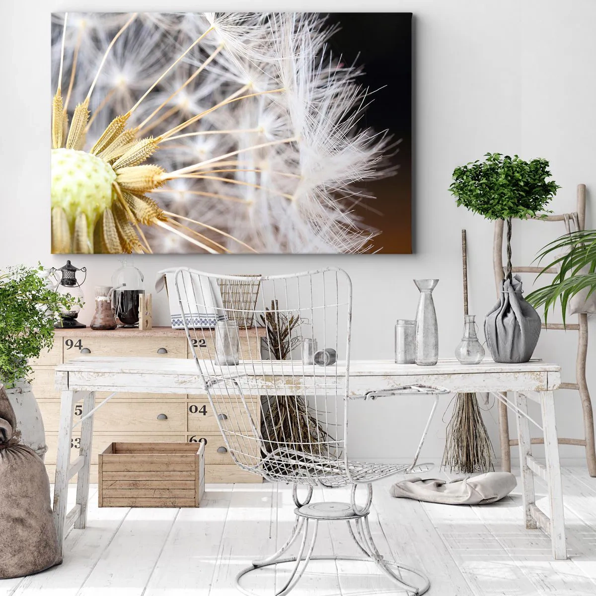 Vászonkép - Makrófotózás egy finom magokkal rendelkező pitypangról - 70x50cm - Közvetlenül az indulás előtt - Modern fali dekoráció nappalihoz és hálószobához ARTTOR