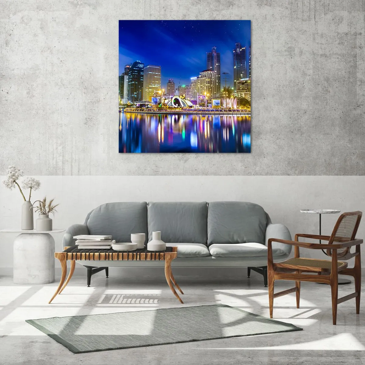 Üveg kép - Metropolis szivárvány éjszakája - 70x70 cm