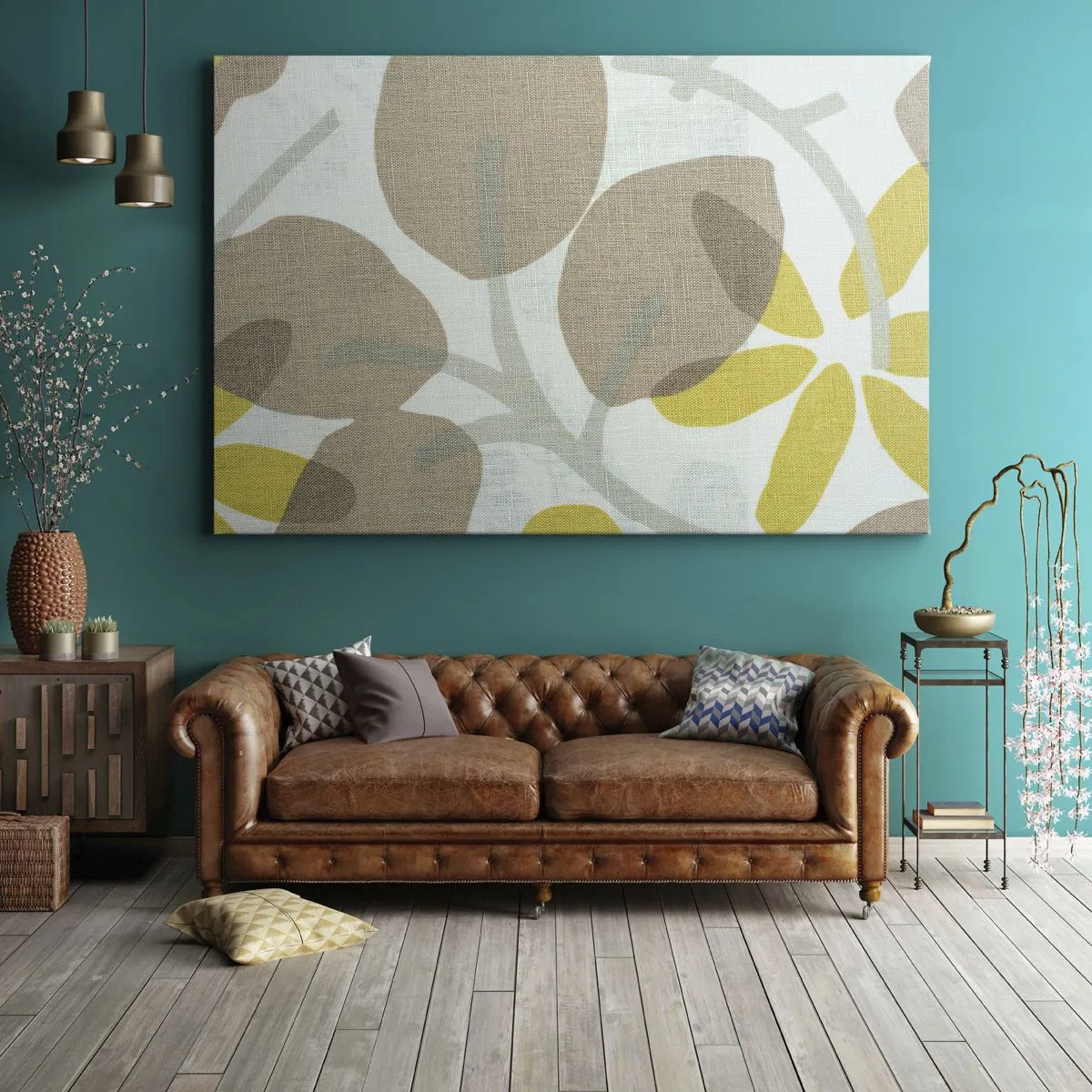Vászonkép - Absztrakt levelek bézs és sárga árnyalatokban - 70x50cm - Kompozíció a napsütésben - Modern fali dekoráció nappalihoz és hálószobához ARTTOR