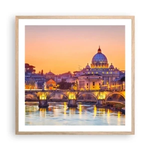 Poszter világos tölgy keretben - Naplemente az örök város felett - 60x60 cm
