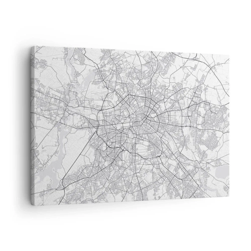 Vászonkép - Részletes fekete-fehér várostérkép - 70x50cm - Berlin virága - Modern fali dekoráció nappalihoz és hálószobához ARTTOR