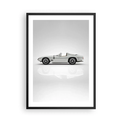 Poszter fehér keretben - Klasszikus fehér kabrió semleges háttér előtt - 50x70cm - A szórakozás ígérete - Modern fali dekoráció nappalihoz és hálószobához ARTTOR
