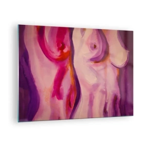 Üveg kép - Női sziluettek művészi értelmezése rózsaszín és lila árnyalatokban. - 70x50cm - Óda a nőiességhez - Modern fali dekoráció nappalihoz és hálószobához ARTTOR
