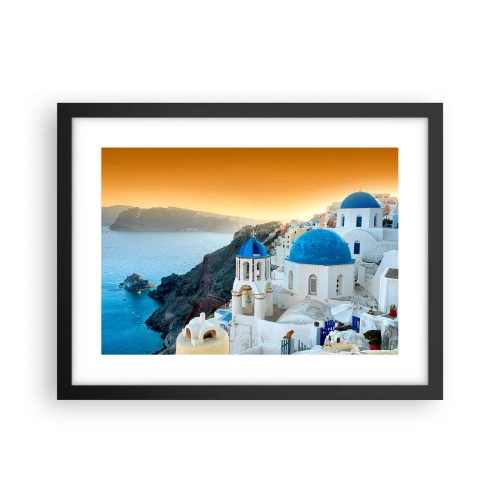 Poszter fehér keretben - Santorini – rásimulva a sziklákra - 40x30 cm