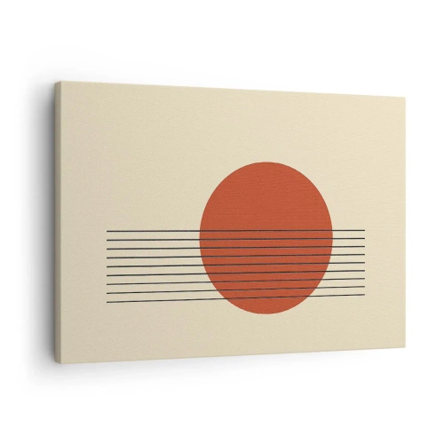 Vászonkép - Absztrakt piros kör vonalakkal bézs háttéren. - 70x50cm - Körbe és tovább - Modern fali dekoráció nappalihoz és hálószobához ARTTOR