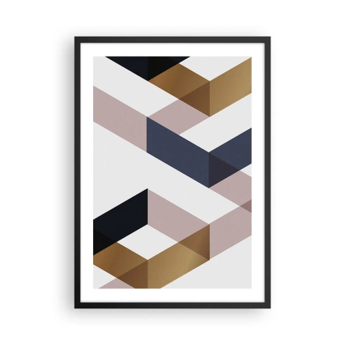 Poszter fehér keretben - Geometriai alakzatok arany, fekete és bézs árnyalatokban - 50x70cm - Síkok és szögek - Modern fali dekoráció nappalihoz és hálószobához ARTTOR