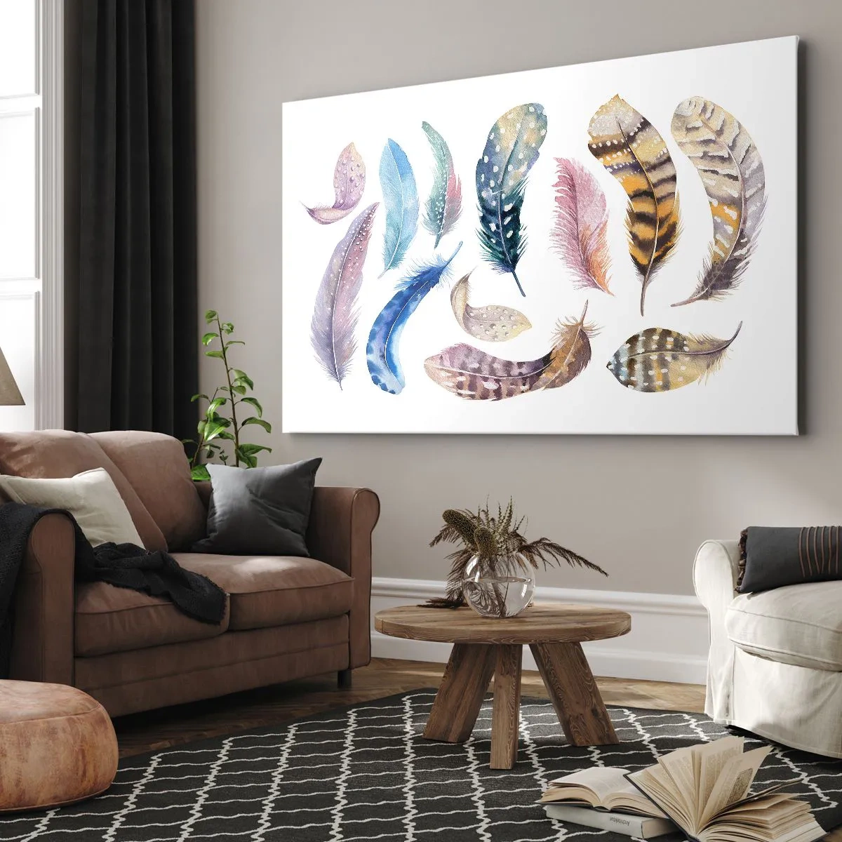 Vászonkép - Színes tollak finom akvarell stílusban - 70x50cm - Könnyű, tarka és sokszínű - Modern fali dekoráció nappalihoz és hálószobához ARTTOR