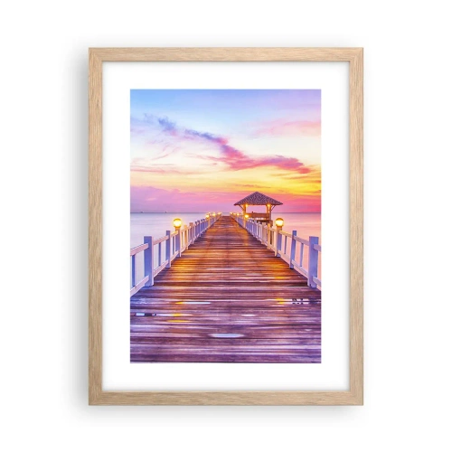 Poszter világos tölgy keretben - Az est lilás-arany csendje - 30x40 cm