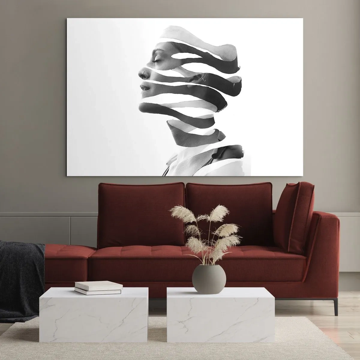 Üveg kép - Női portré absztrakt kompozíciója - 70x50cm - Szürreális portré - Modern fali dekoráció nappalihoz és hálószobához ARTTOR