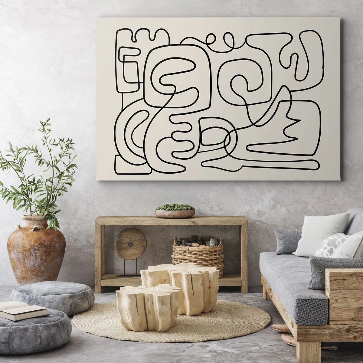 Vászonkép - Absztrakt vonalas minta fekete színben világos háttéren - 70x50cm - A nyomonkövetésben - Modern fali dekoráció nappalihoz és hálószobához ARTTOR