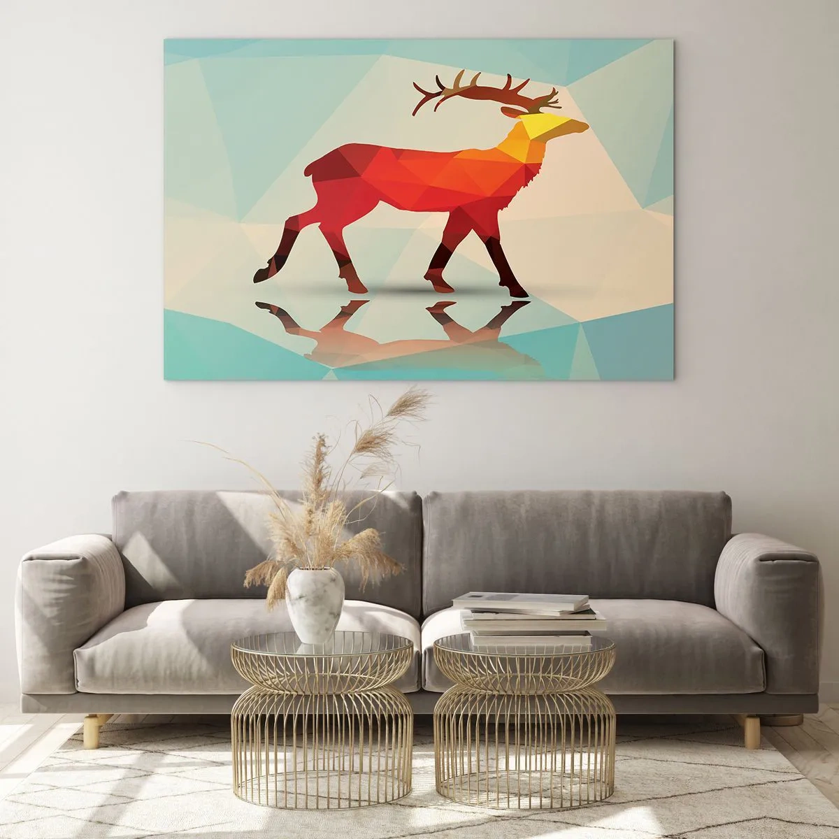 Üveg kép - Geometrikus szarvas színes absztrakcióban - 70x50cm - Geometrikus szarvas - Modern fali dekoráció nappalihoz és hálószobához ARTTOR