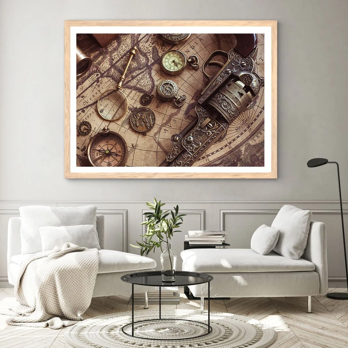 Poszter világos tölgy keretben - Hív a kaland  - 70x50 cm