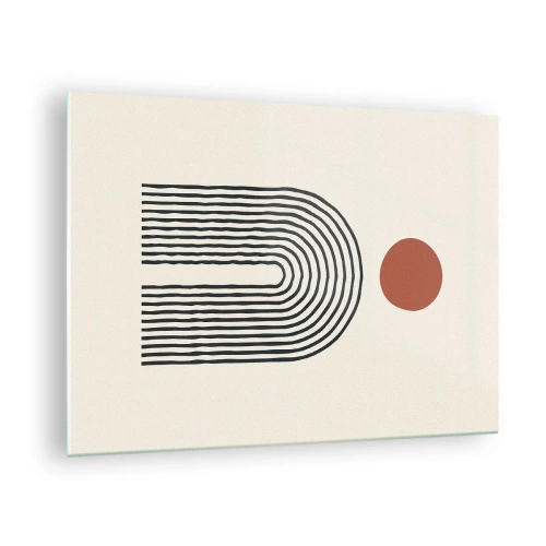 Üveg kép - Grafikus absztrakció vonalakkal és körökkel retró stílusban - 70x50cm - Formák és színek vonzalma - Modern fali dekoráció nappalihoz és hálószobához ARTTOR