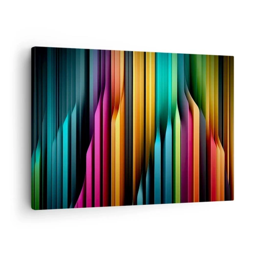 Vászonkép - A színes függőleges vonalak dinamikus absztrakciót hoznak létre. - 70x50cm - Fényorgonák - Modern fali dekoráció nappalihoz és hálószobához ARTTOR