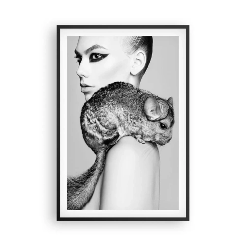Poszter fehér keretben - Hölgy csincsillával - 61x91 cm