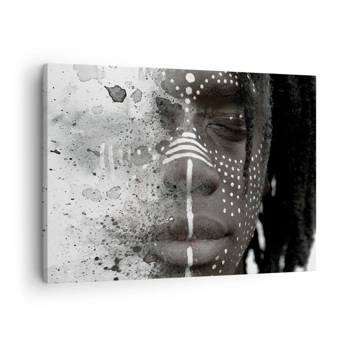 Vászonkép - Művészi arckép absztrakt fehér mintákkal - 70x50cm - Fedezd fel az eredeti szellemet - Modern fali dekoráció nappalihoz és hálószobához ARTTOR