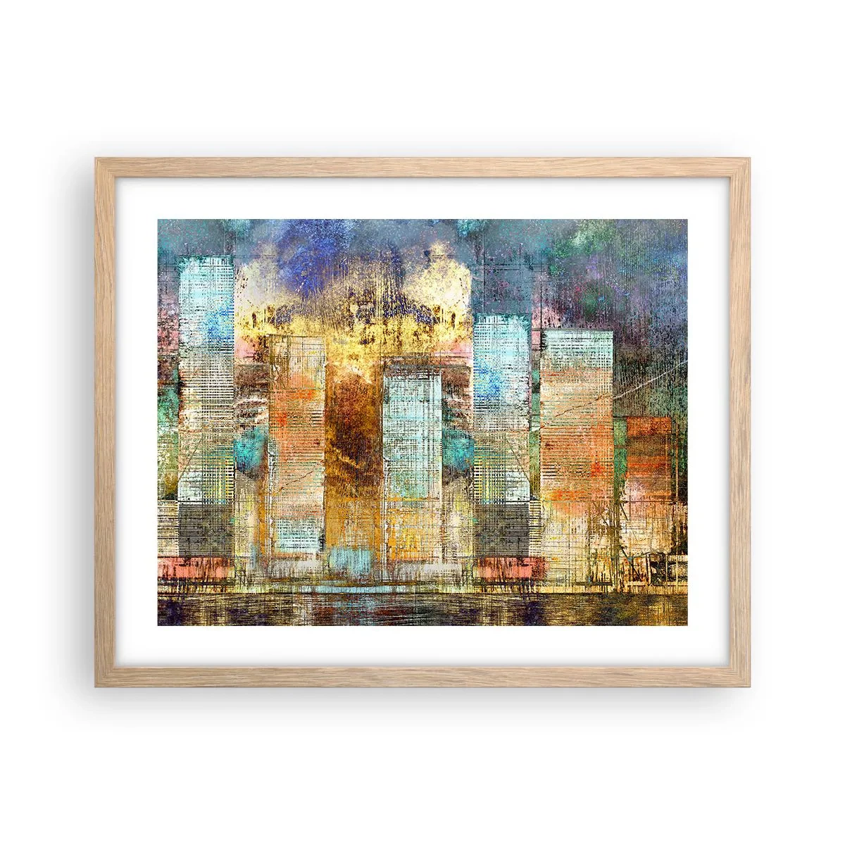 Poszter világos tölgy keretben - Napfényes metropolisz - 50x40 cm