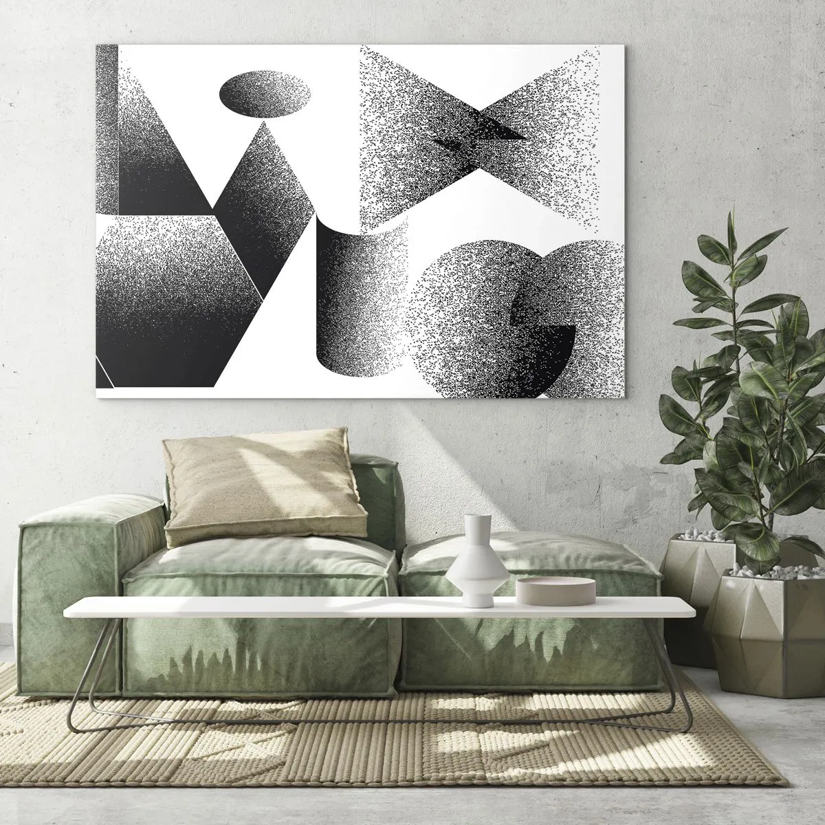 Üveg kép - Fekete-fehér absztrakció geometriai alakzatokkal - 70x50cm - Szögek és oválisok - Modern fali dekoráció nappalihoz és hálószobához ARTTOR