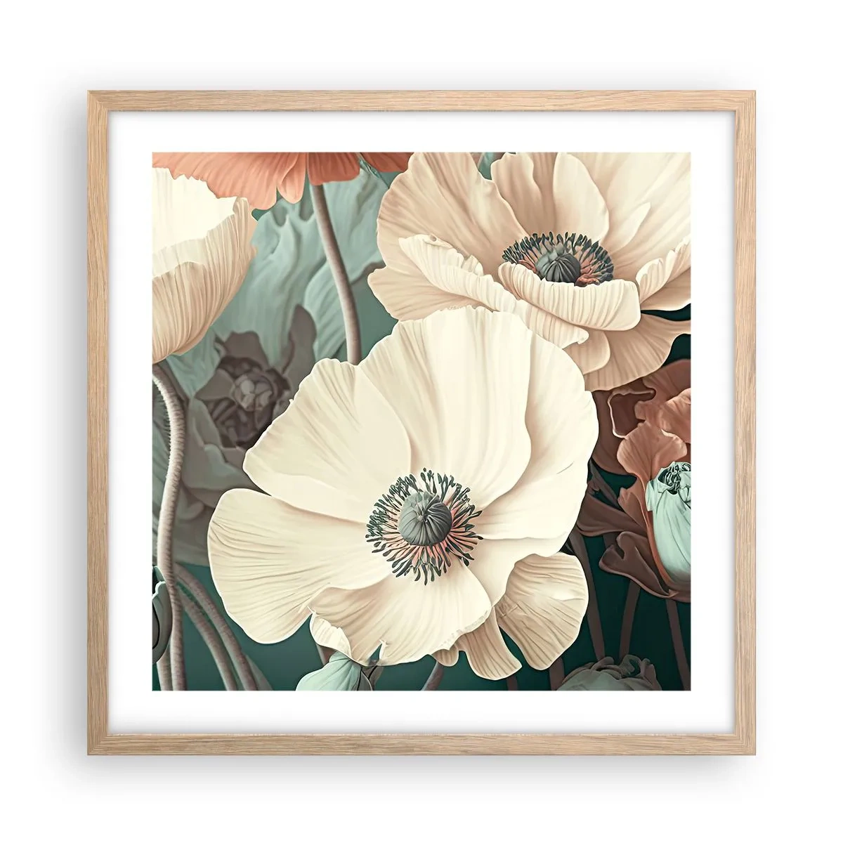 Poszter világos tölgy keretben - Pipacsok suttogása - 50x50 cm