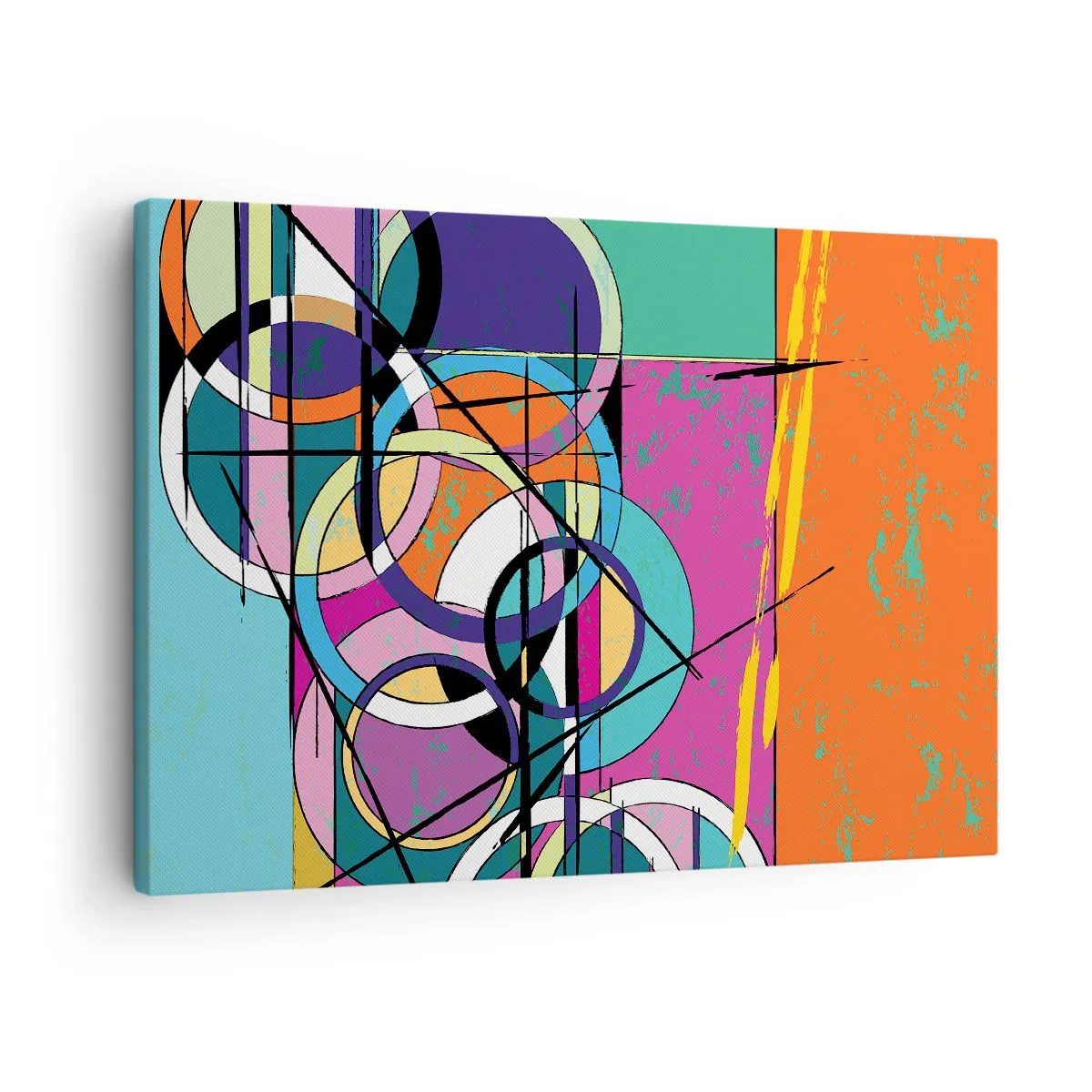 Vászonkép - Színes absztrakció geometrikus körökkel - 70x50cm - Kerékről kerékre - Modern fali dekoráció nappalihoz és hálószobához ARTTOR