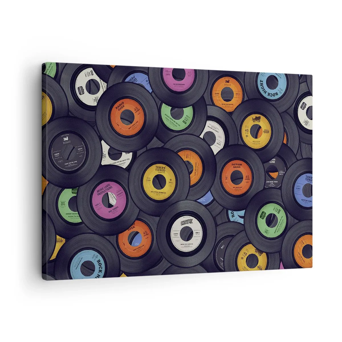 Vászonkép - Színes vinylek egymásra halmozva - 70x50cm - A klasszika színei - Modern fali dekoráció nappalihoz és hálószobához ARTTOR