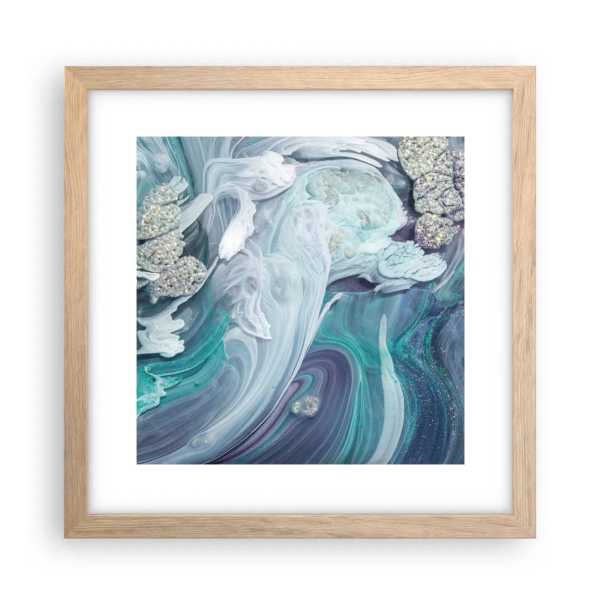 Poszter világos tölgy keretben - Kék áramlatok - 30x30 cm