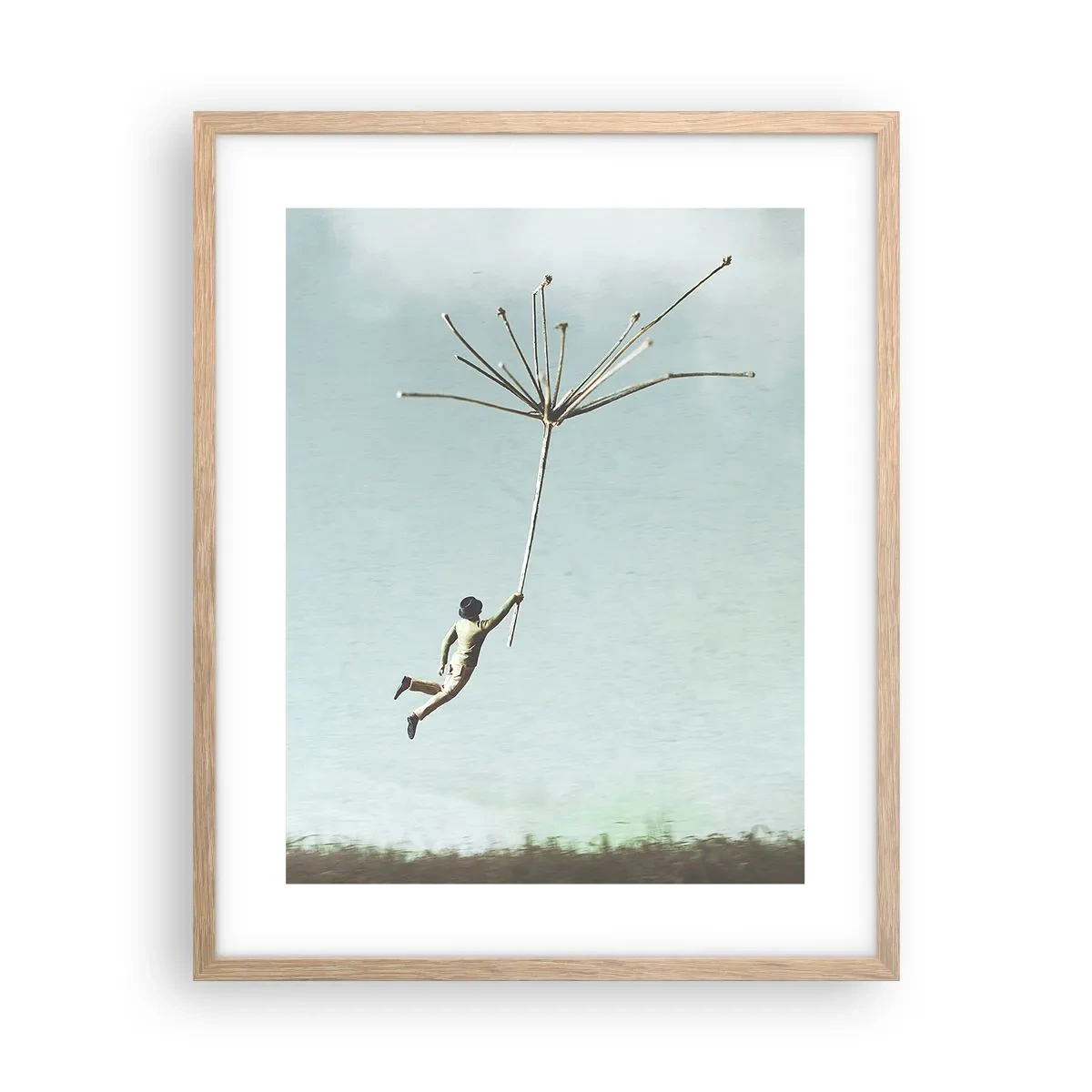 Poszter világos tölgy keretben - Sárkányrepülők, pitypangok, szél - 40x50 cm