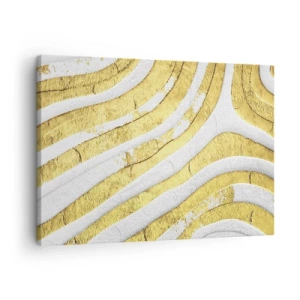 Vászonkép - Arany és fehér absztrakt vonalak egy 3D-s textúrában - 70x50cm - Kompozíció fehér és arany színben - Modern fali dekoráció nappalihoz és hálószobához ARTTOR