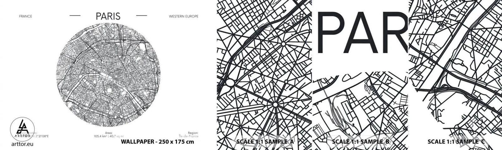 Fotótapéta Minta Standard Eco - Párizs anatómiája - Térkép, Párizs, Franciaország - 100x30 cm