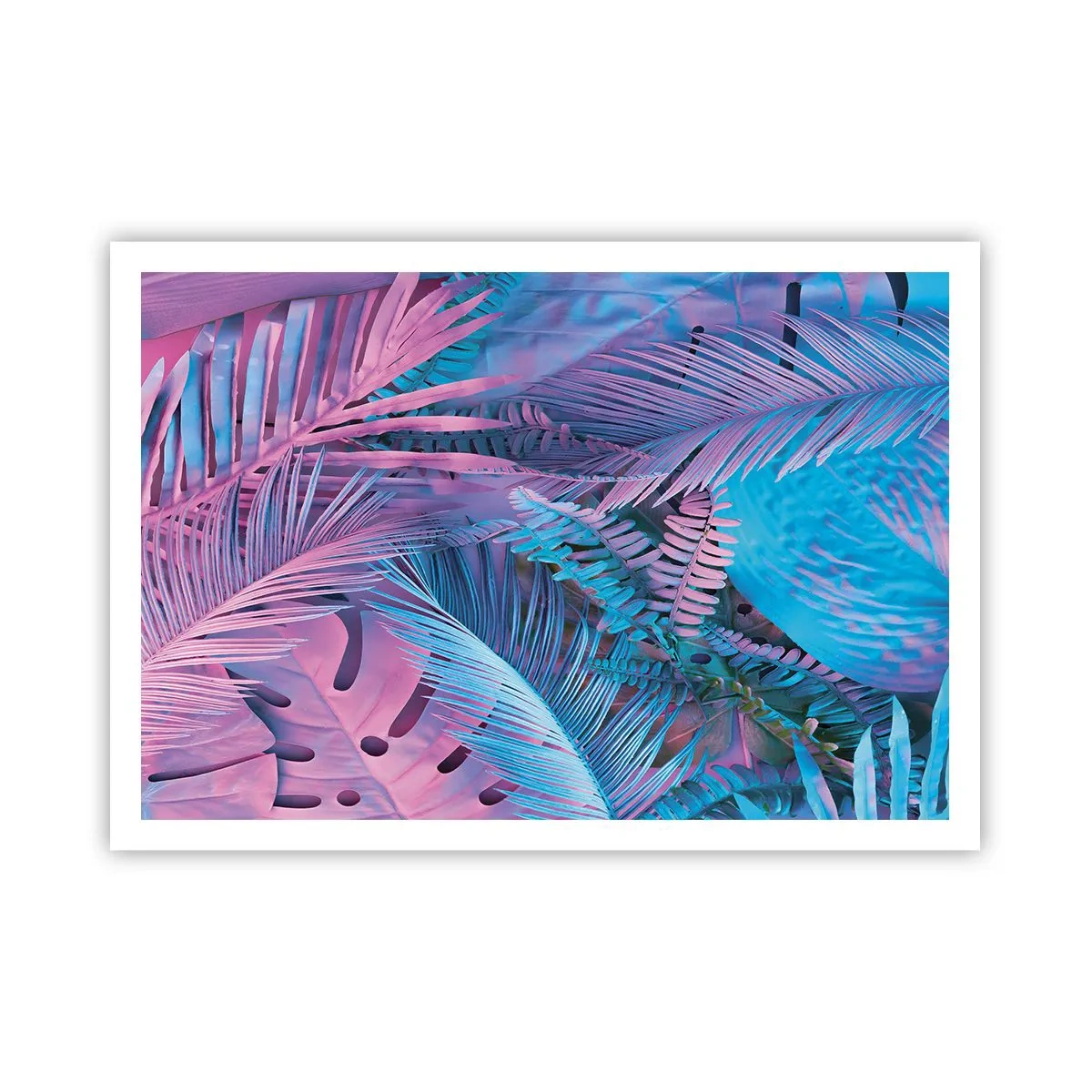 Poszter - Trópusok rózsaszínben és kékben - 100x70 cm