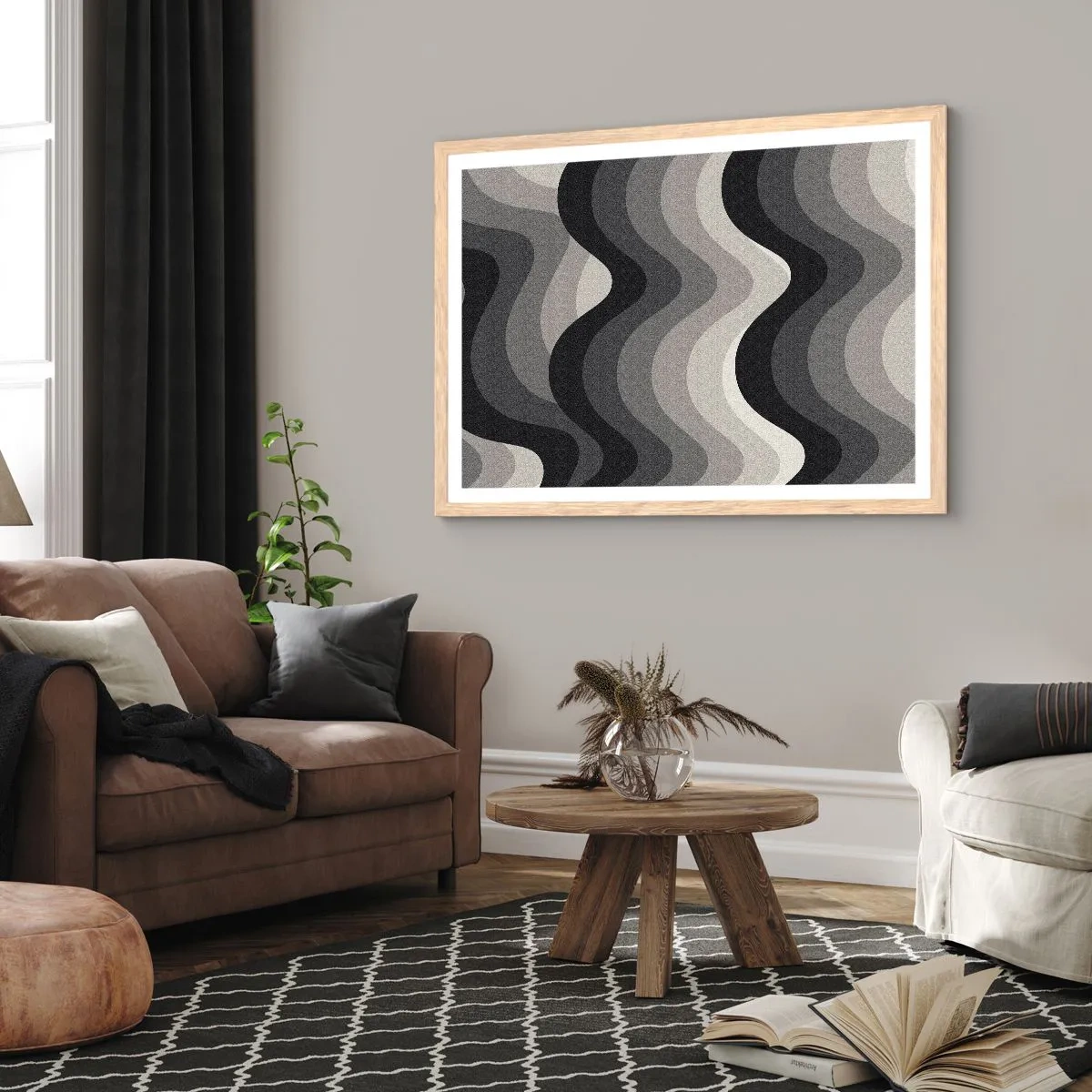 Poszter világos tölgy keretben - Hullám a hullám után - 100x70 cm