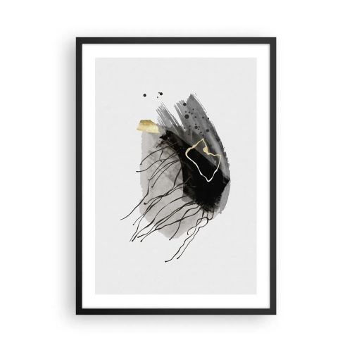 Poszter fehér keretben - Egy absztrakt kompozíció fekete, szürke és arany díszítéssel. - 50x70cm - Feketében és aranyban - Modern fali dekoráció nappalihoz és hálószobához ARTTOR