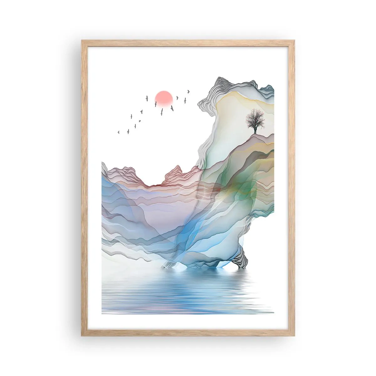 Poszter világos tölgy keretben - A kristály hegyek felé - 50x70 cm