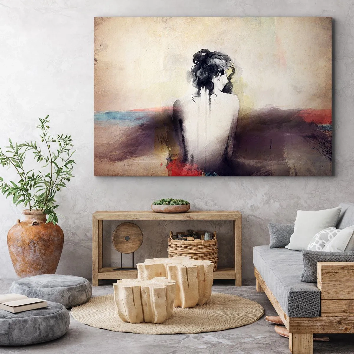 Vászonkép - Egy nő finom portréja művészi stílusban - 70x50cm - Sima vonalak, ovális formák - Modern fali dekoráció nappalihoz és hálószobához ARTTOR